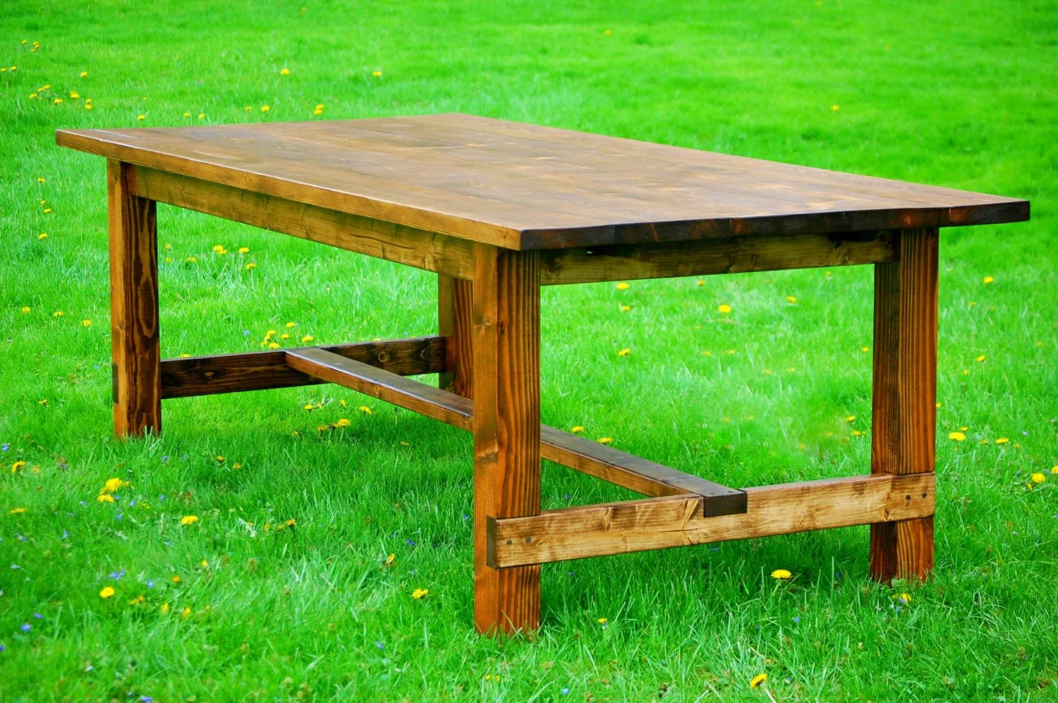 Wood Table and Bench Dining Set Country Rustic Solid Wood Farmhouse