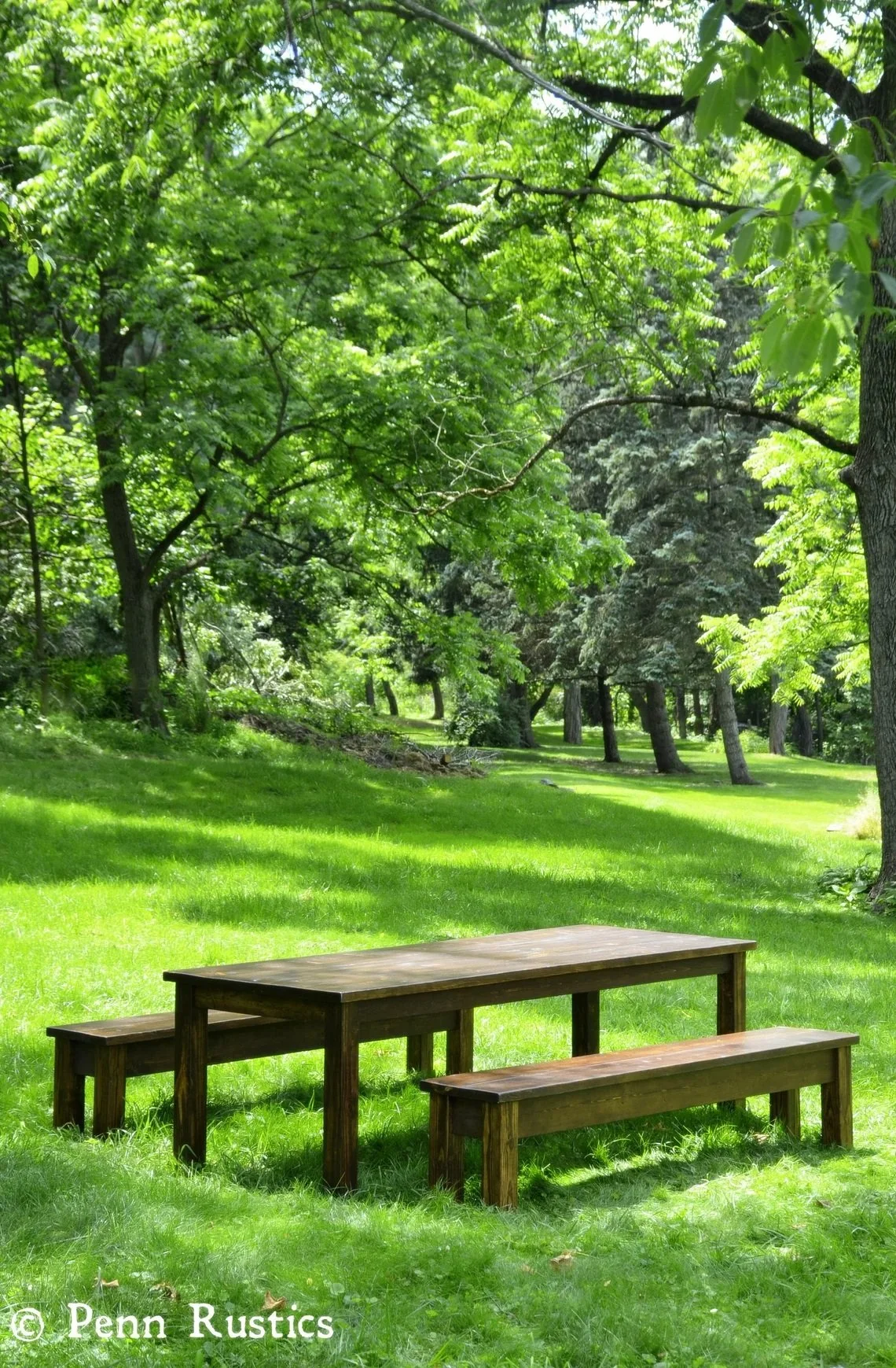 Rustic Farmhouse Solid Wood Dining Room Table & 2 Bench Set — Penn Rustics