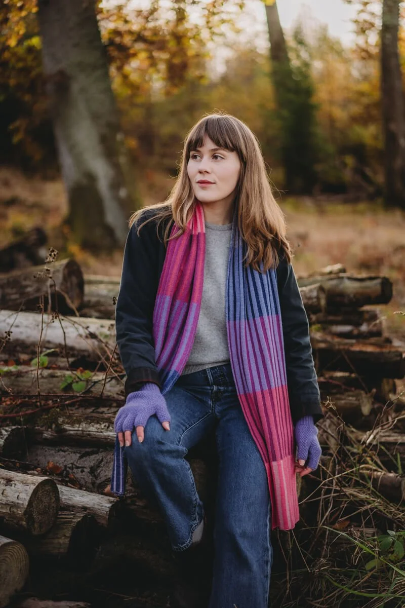 Merino scarf with pink and purple stripes by Collingwood-Norris.jpg
