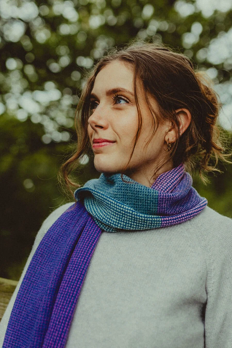Purple and green lambswool scarf handmade by Collingwood-Norris.jpg