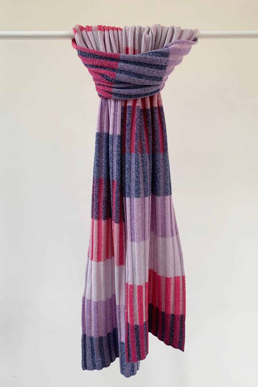 Purple and pink striped Scottish cashmere scarf by Collingwood-Norris