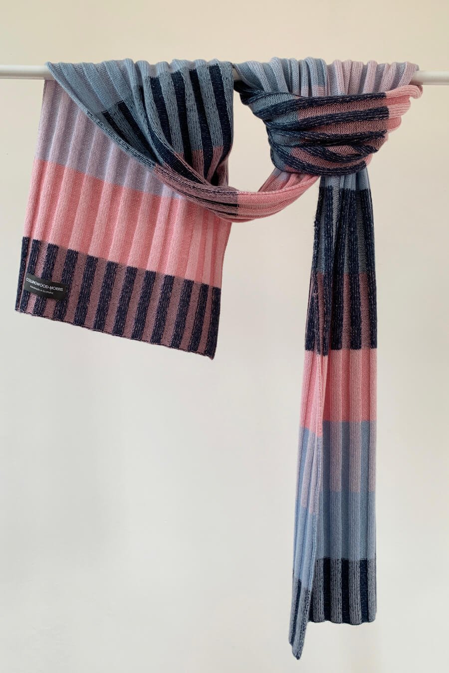 Blue and Pink striped Scottish cashmere scarf by Collingwood-Norris
