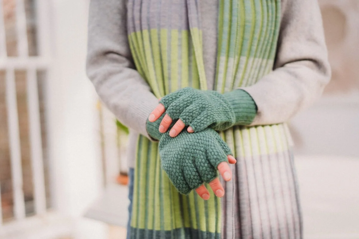 Soft green ladies fingerless gloves by Collingwood-Norris.jpg