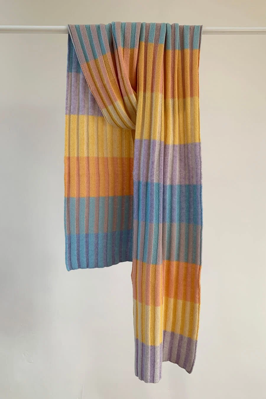 multi colour pastel Striped scottish cashmere scarf handmade by Collingwood-Norris