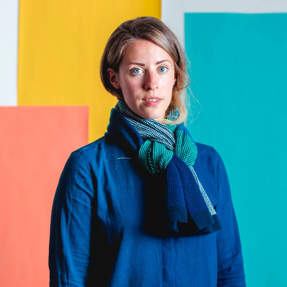 The finished look is woven blocks of colour. This is the Tiree Scarf.