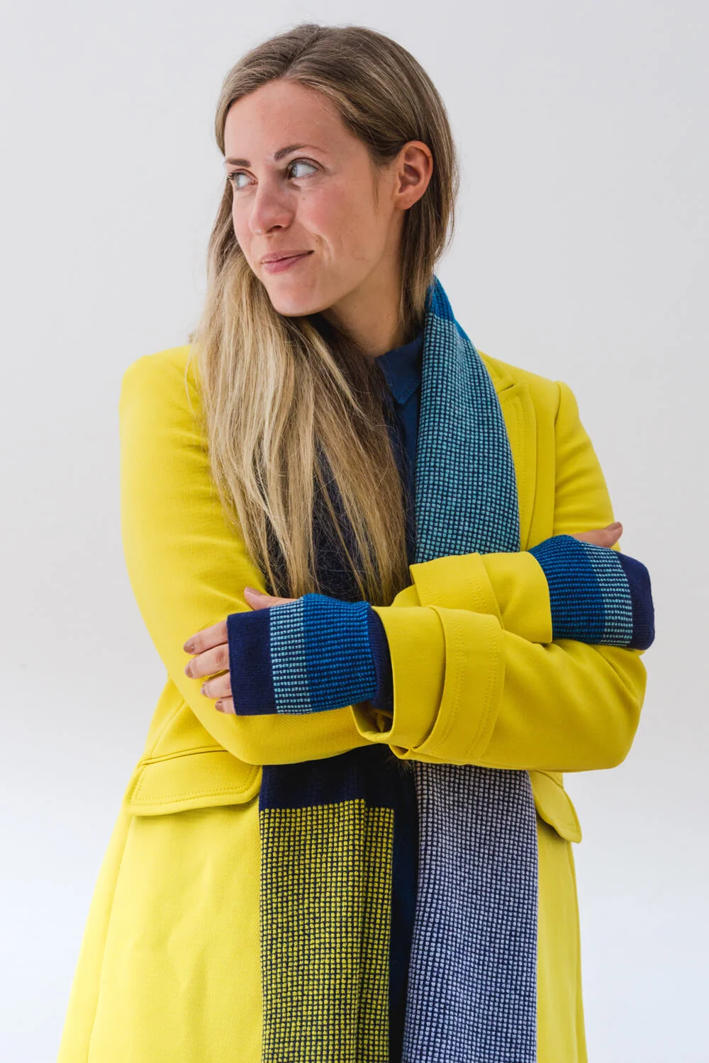 Lismore fingerless mitts. Premium Lambswool accessories made in Scotland. Luxury Contemporary Scottish Knitwear by Collingwood-Norris