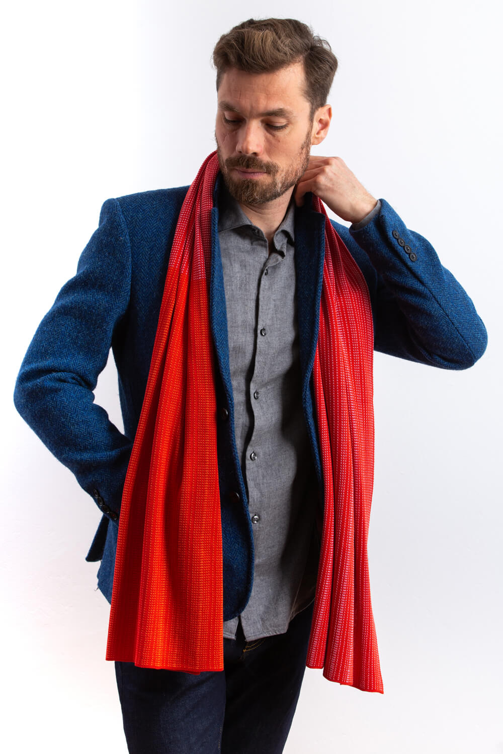 Luxury men's silk red scarf