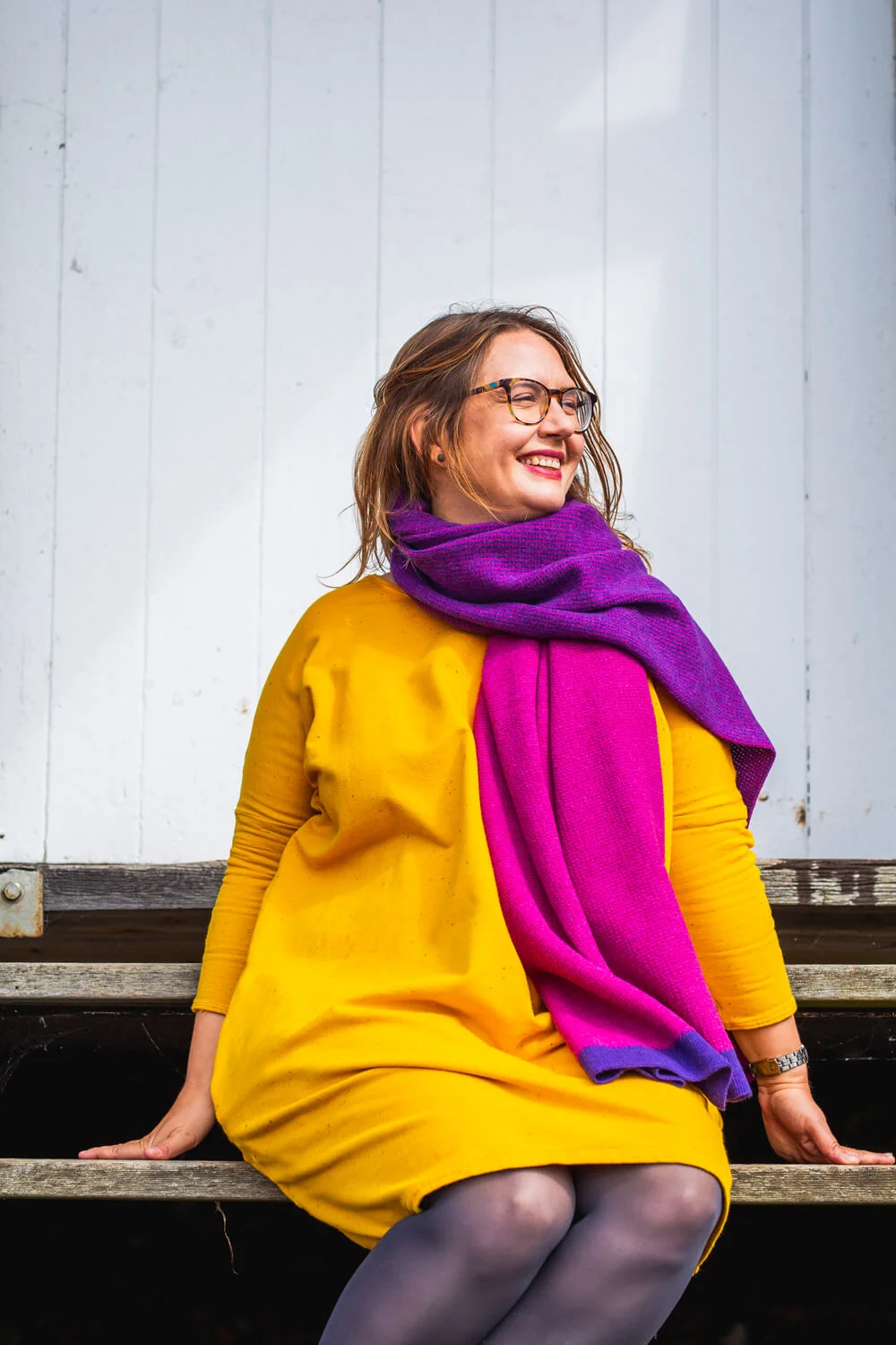 Designer Blanket scarf in Pink and Purple in premium lambswool Made in Scotland. Luxury Scottish Knitwear by Collingwood-Norris