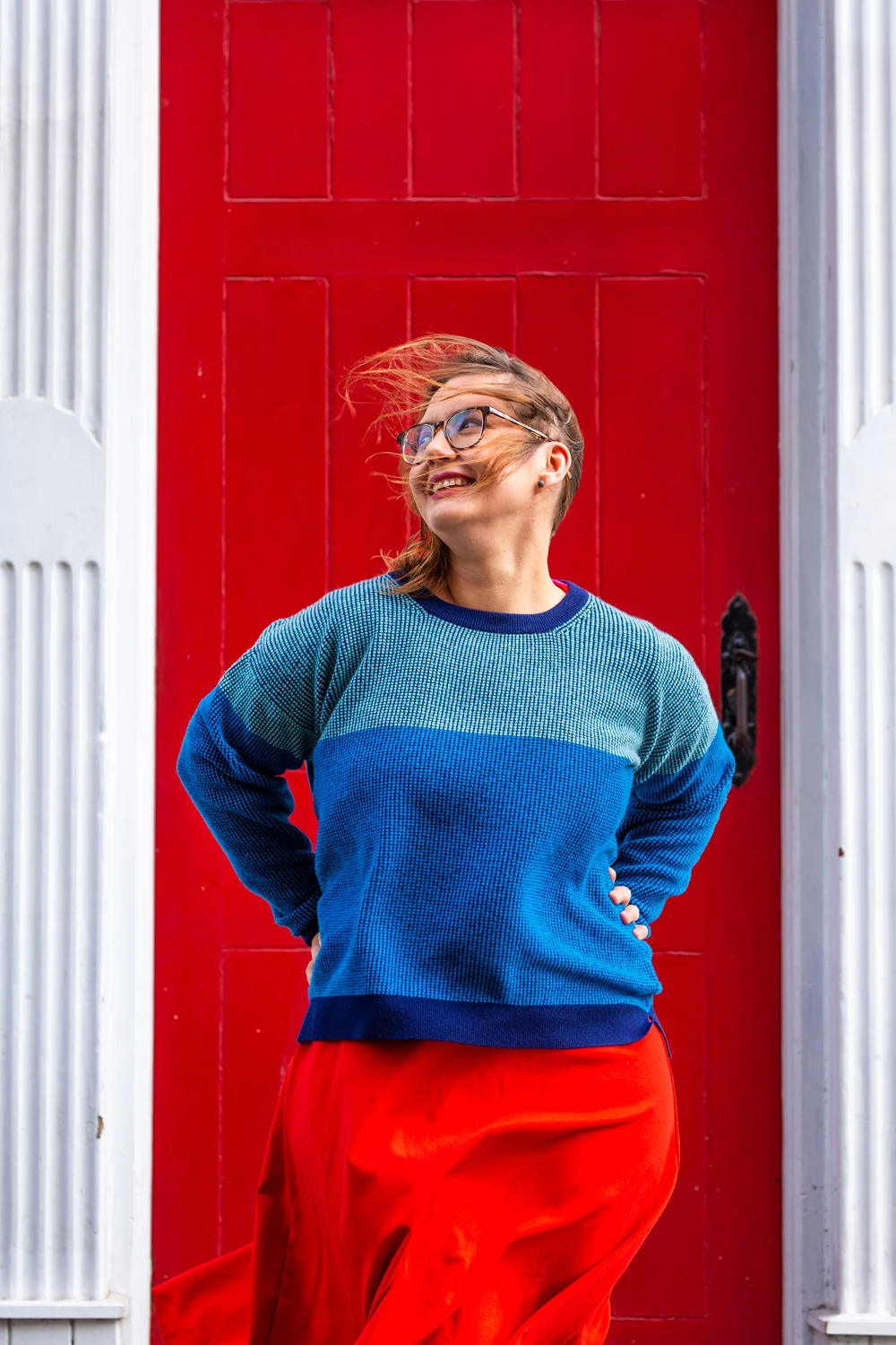 Designer Lambswool Sweater fr women in blues, made in Scotland by Collingwood-Norris