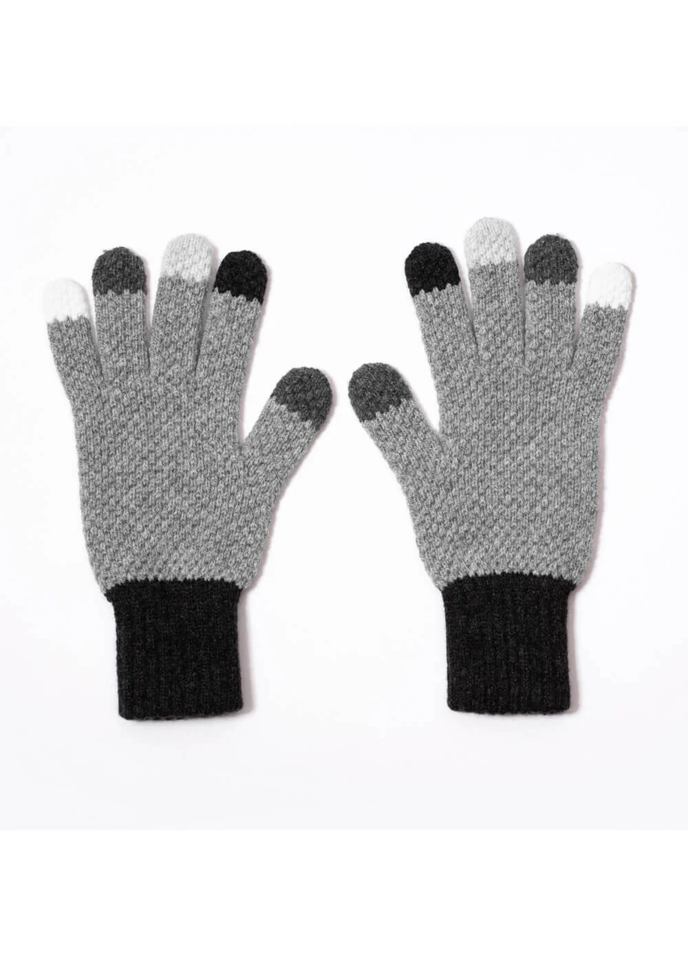 Designer lambswool gloves in greys, made in Scotland. Luxury Knitwear by Collingwood-Norris