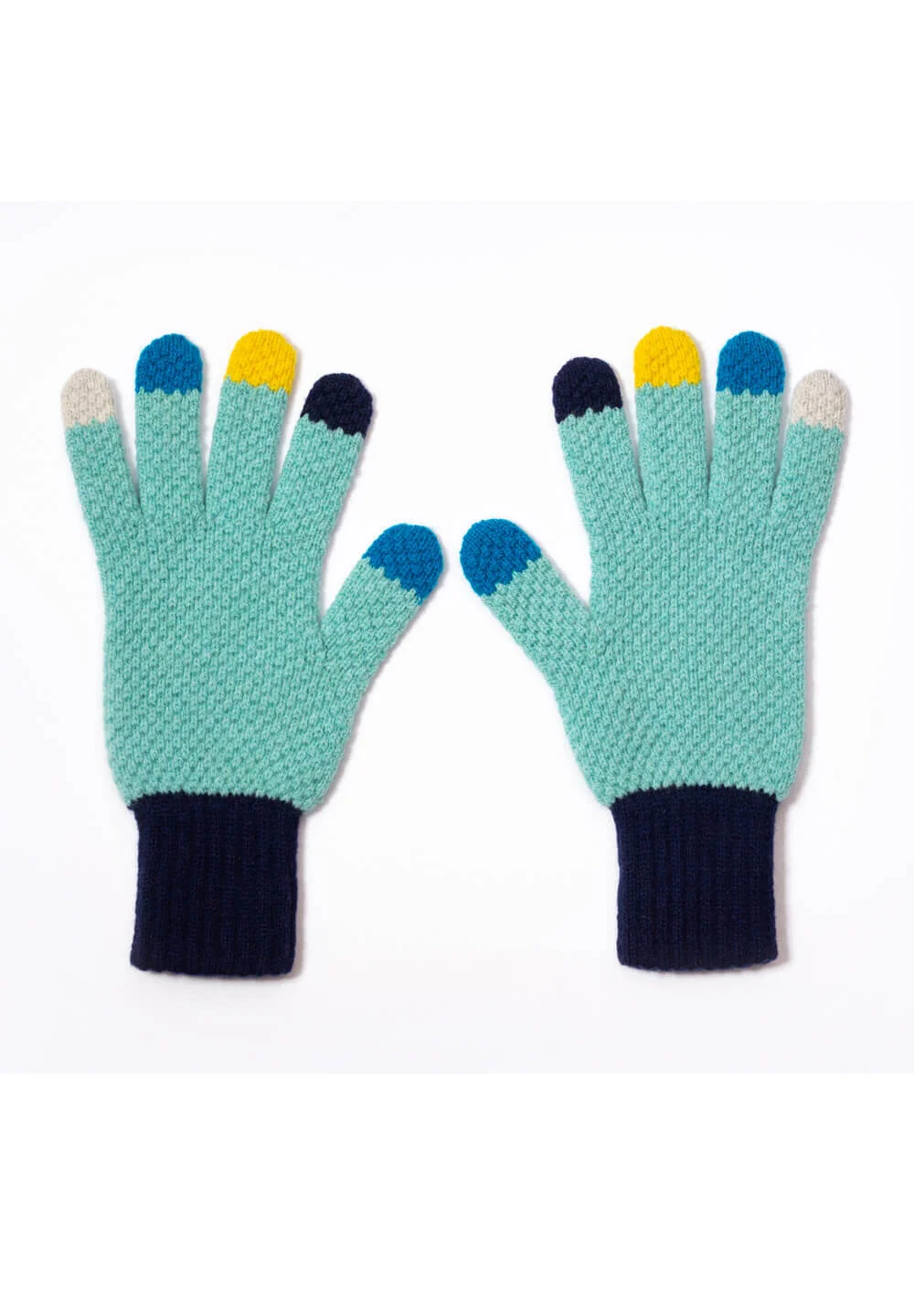 Designer gloves in Iona colour blocks, designed and made in Scotland. Luxury Knitwear by Collingwood-Norris