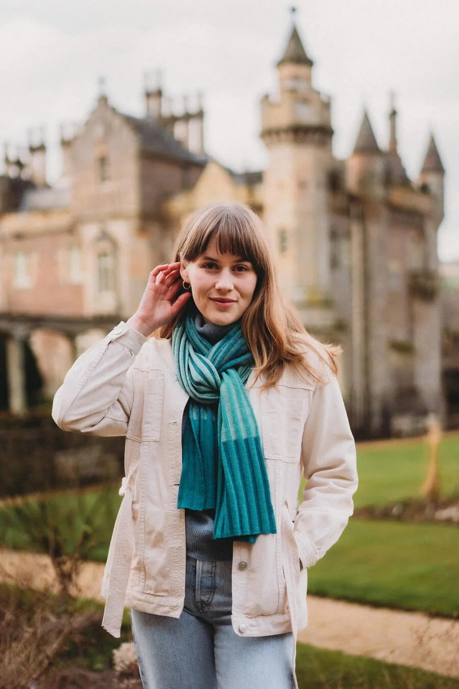 Zero waste green merino stripe scarf handmade by Collingwood-Norris.jpg