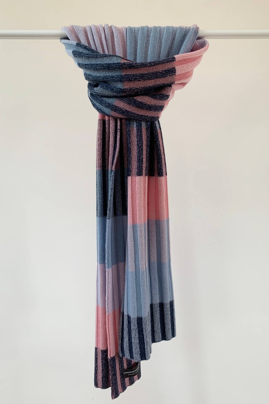 Blue and Pink striped Scottish cashmere scarf by Collingwood-Norris