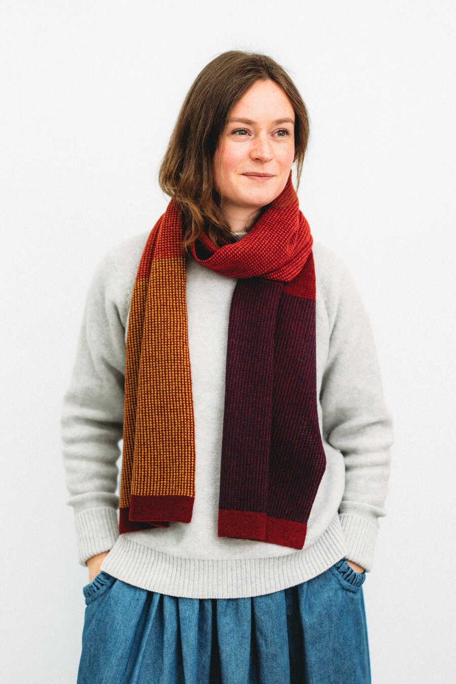 Deep red lightweight wool scarf handmade by Collingwood-Norris.jpg