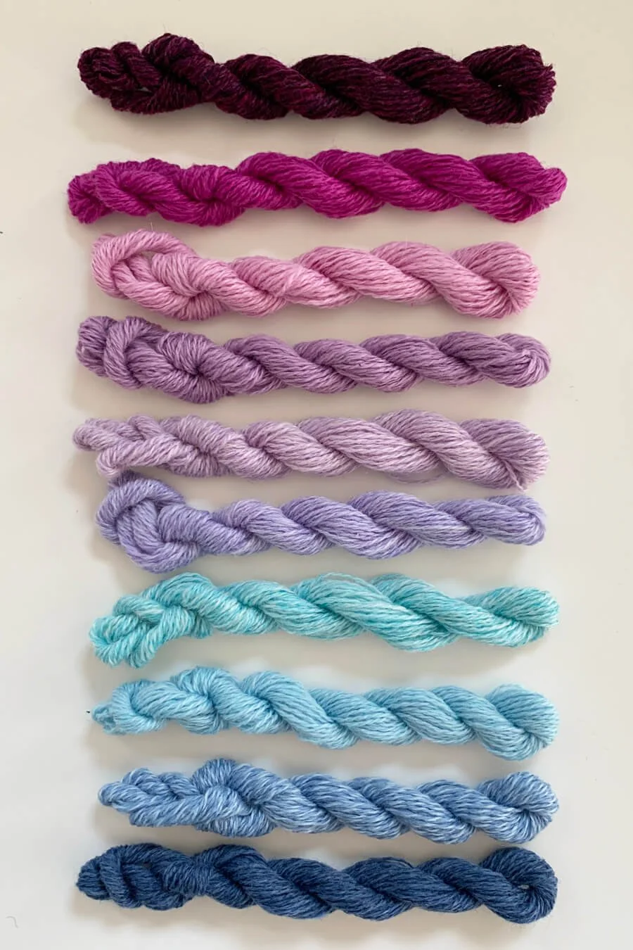 Pure Cashmere Darning Yarn in Purples and Blues