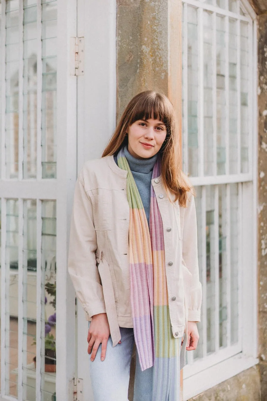 Pastel stripe merino scarf handmade in Scotland by Collngwood-Norris.jpg