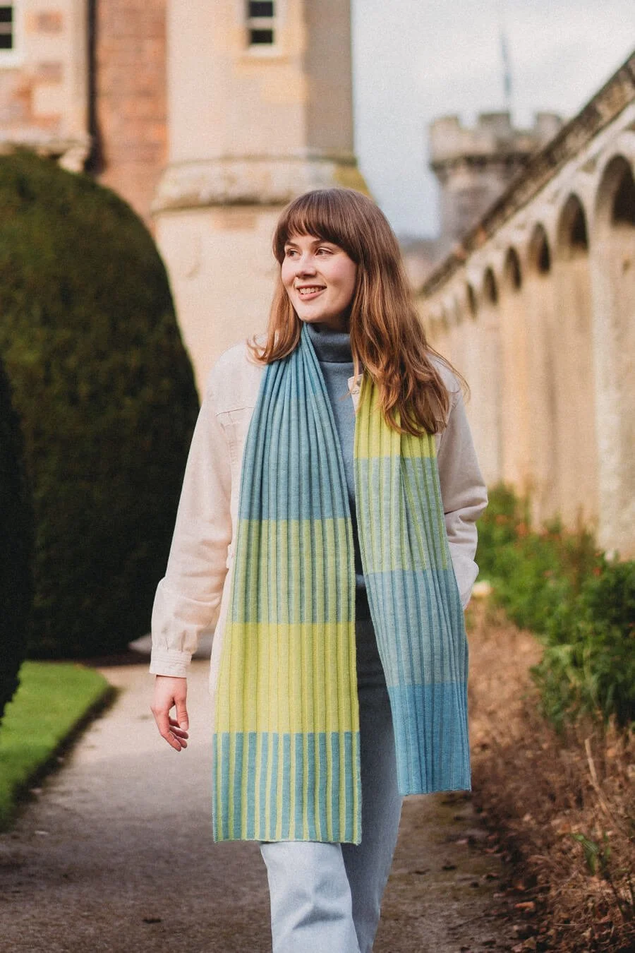 Blue and green striped merino scarf by Colingwood-Norris.jpg