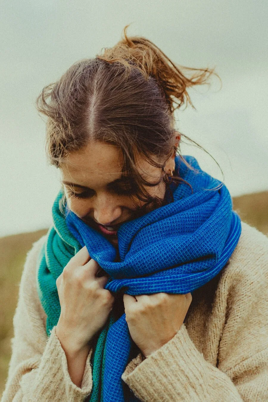 Lambswool Stole in Blues and Green by Collingwood-Norris