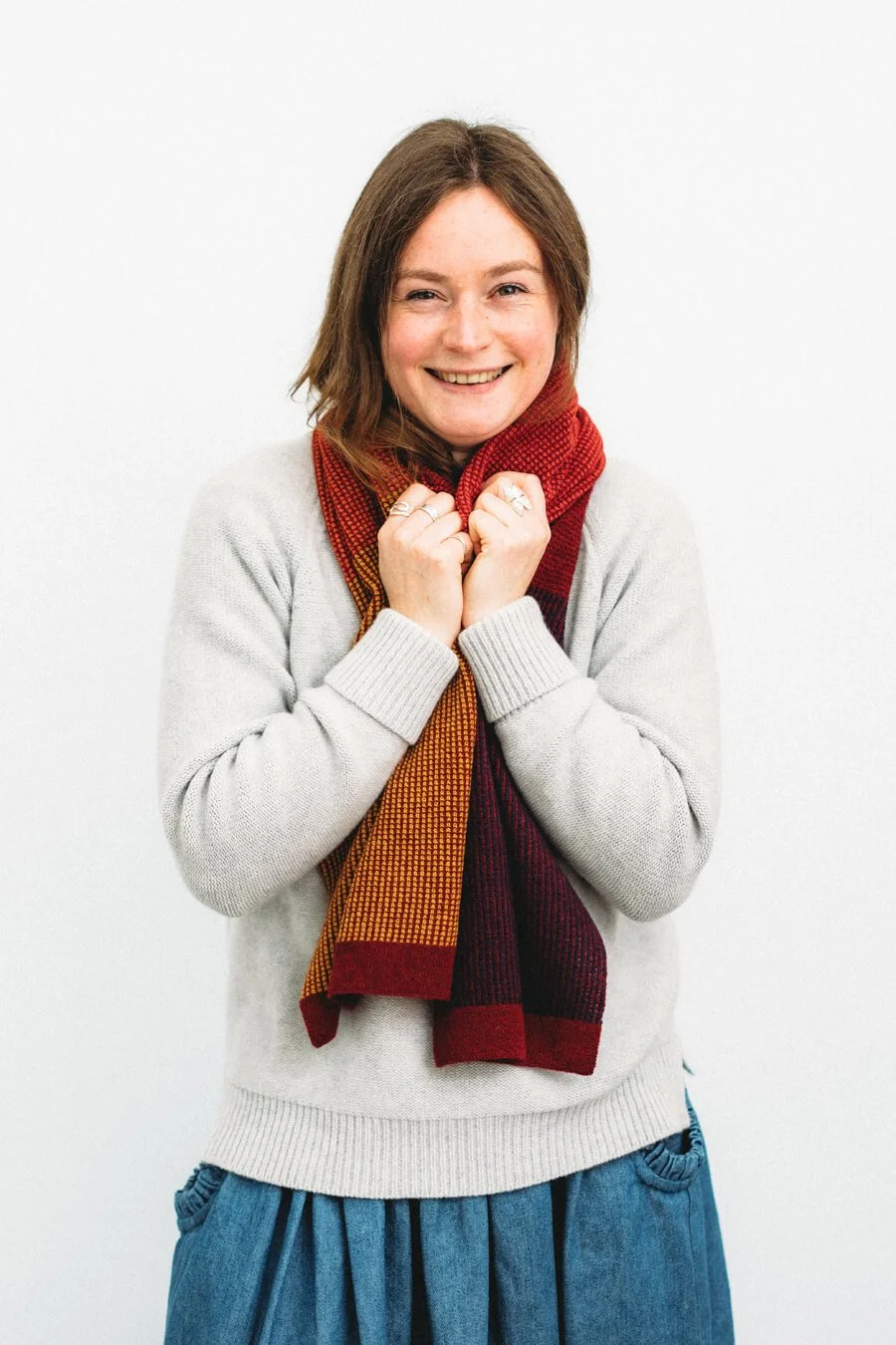 Deep red lightweight wool scarf handmade in Scotland by Collingwood-Norris.jpg