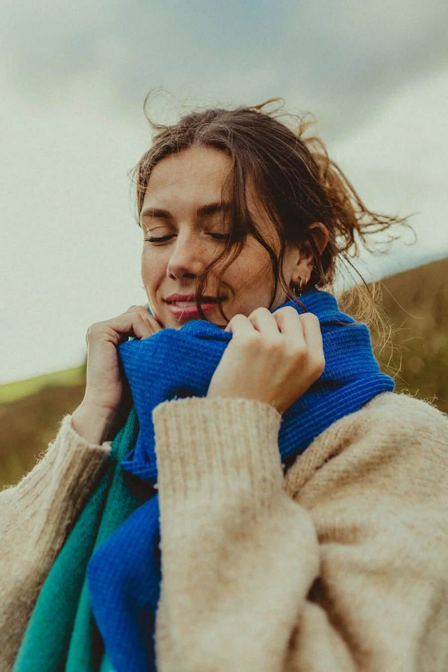 Lightweight Lambswool Stole in Blues and Green handmade by Collingwood-Norris