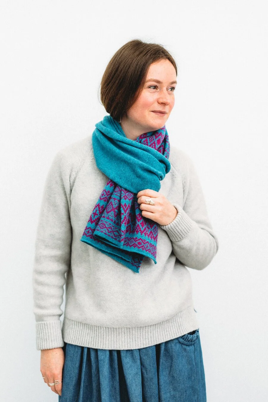 Blue lambswool scarf with fairisle pattern by Collingwood-Norris.jpg