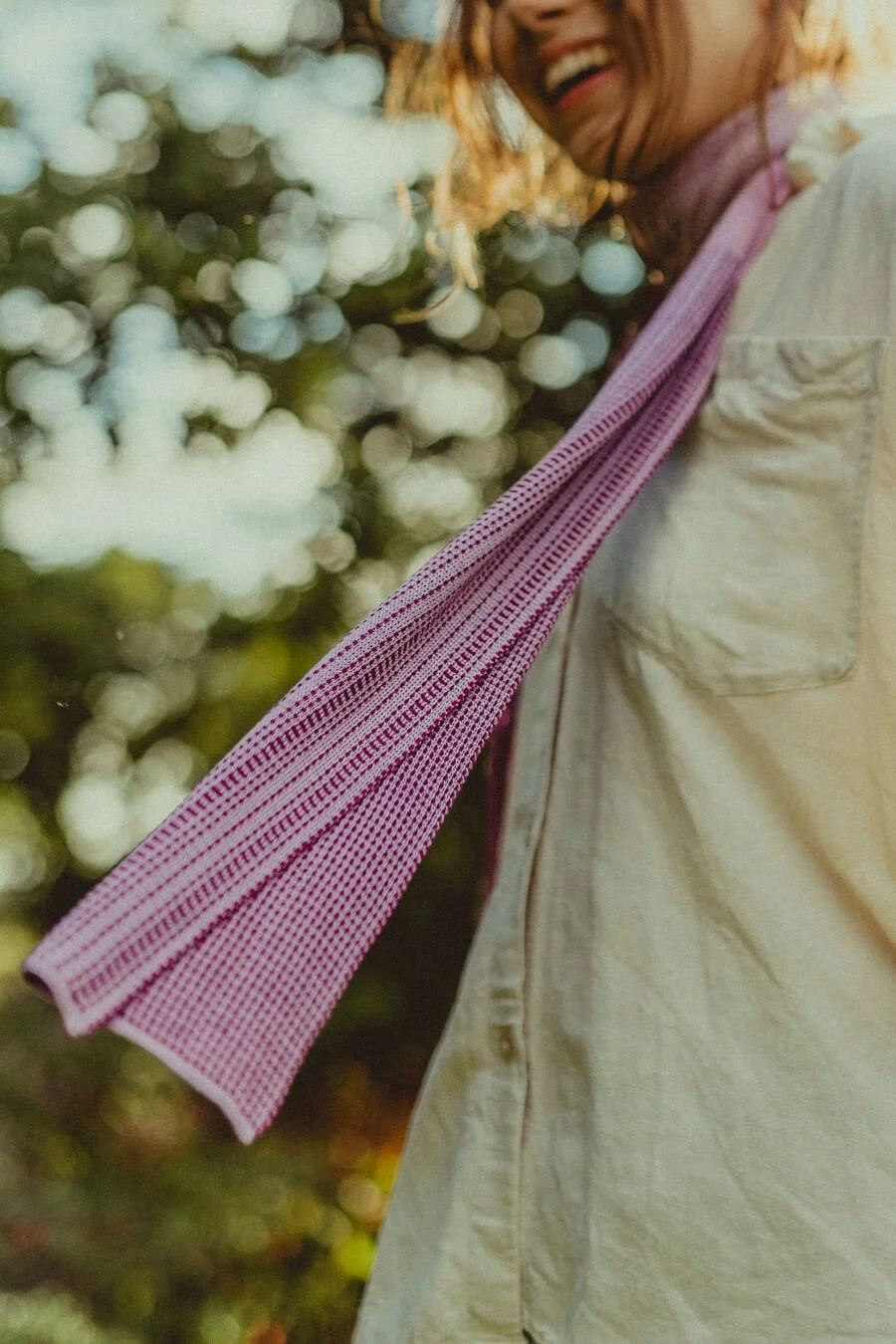 Lilac skinny silk scarf, handmade in Scotland by Collingwood-Norris