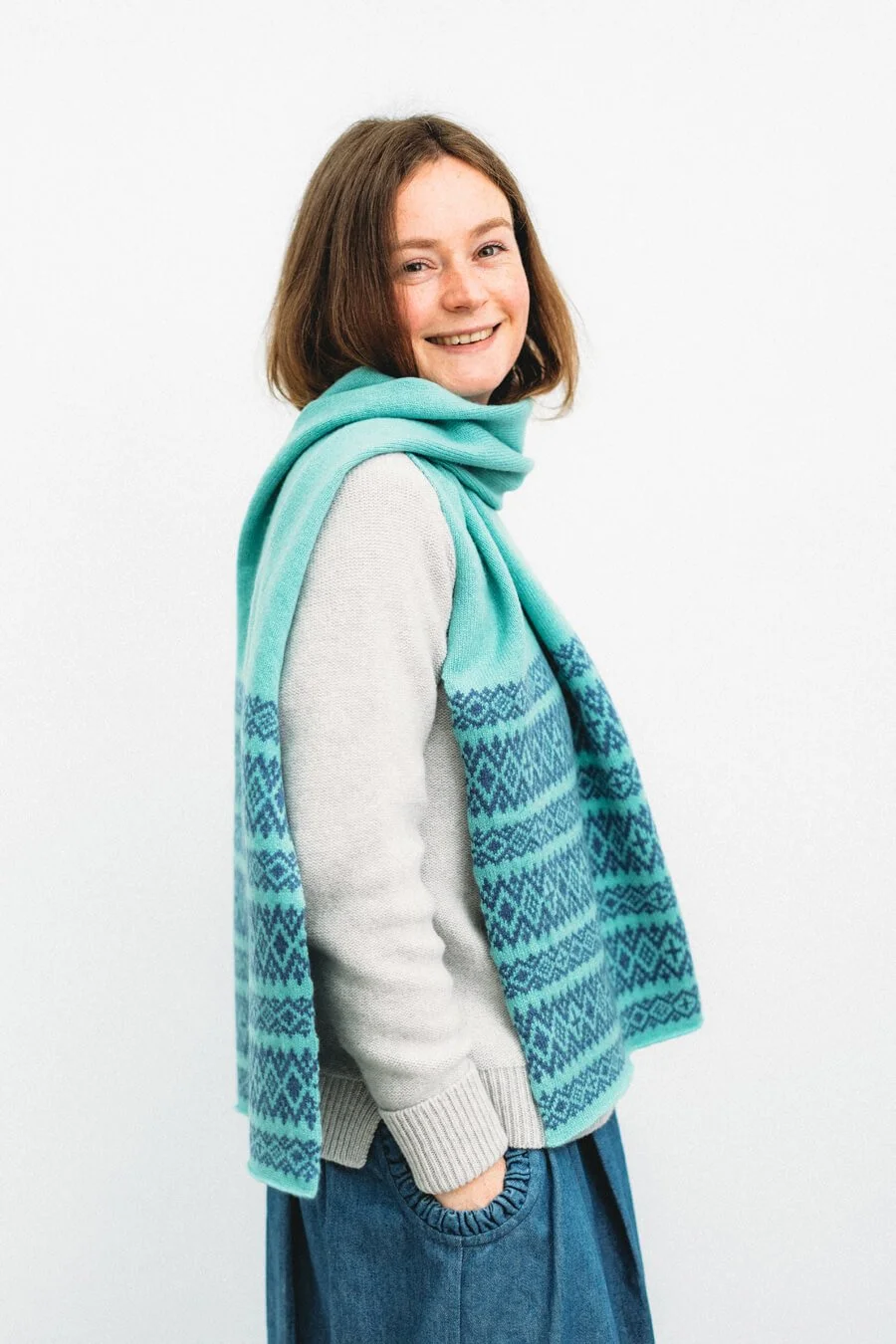 Aqua blue lambswool scarf handmade by Collingwood-Norris.jpg