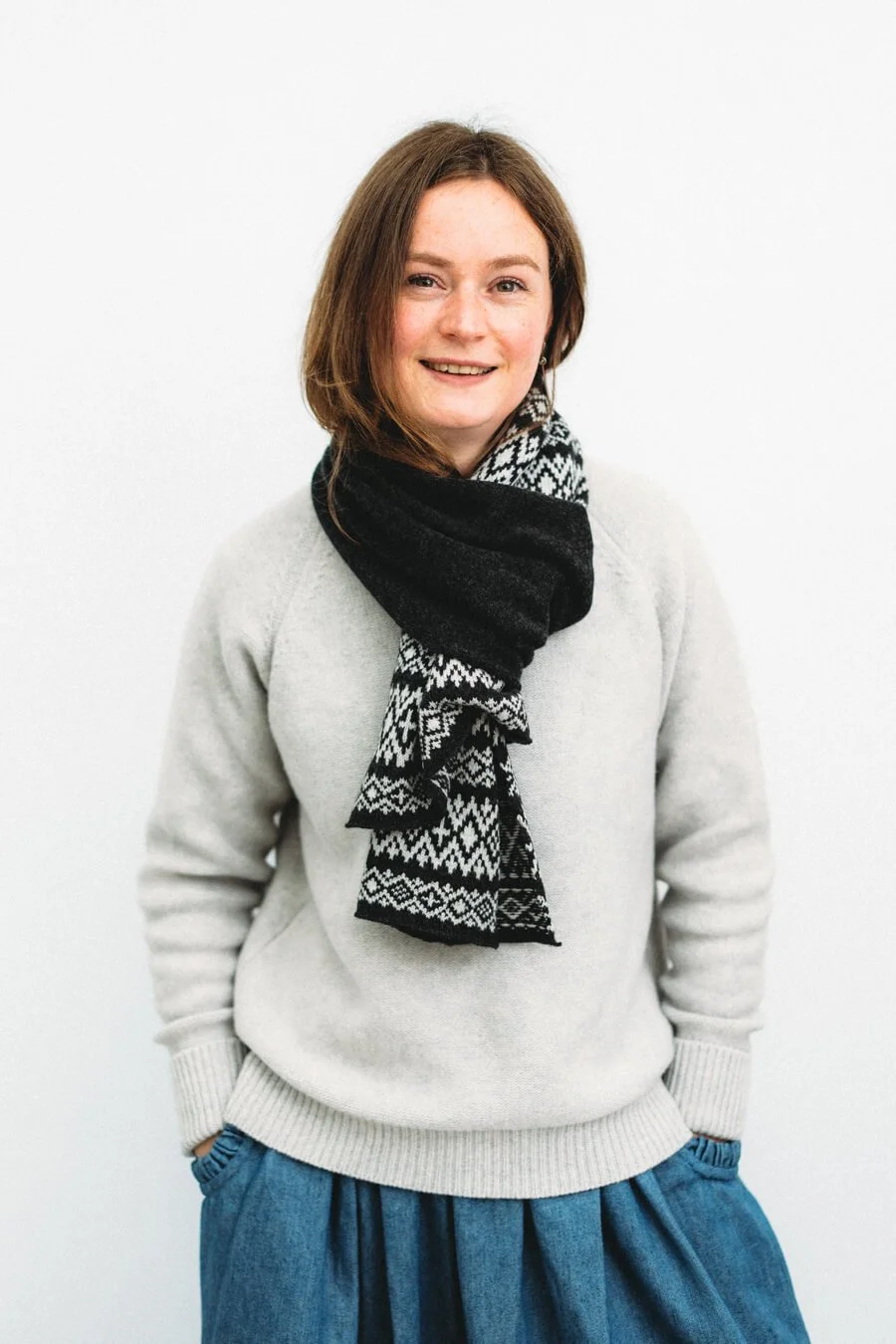 Charcoal grey patterned lambswool scarf by Collingwood-Norris.jpg