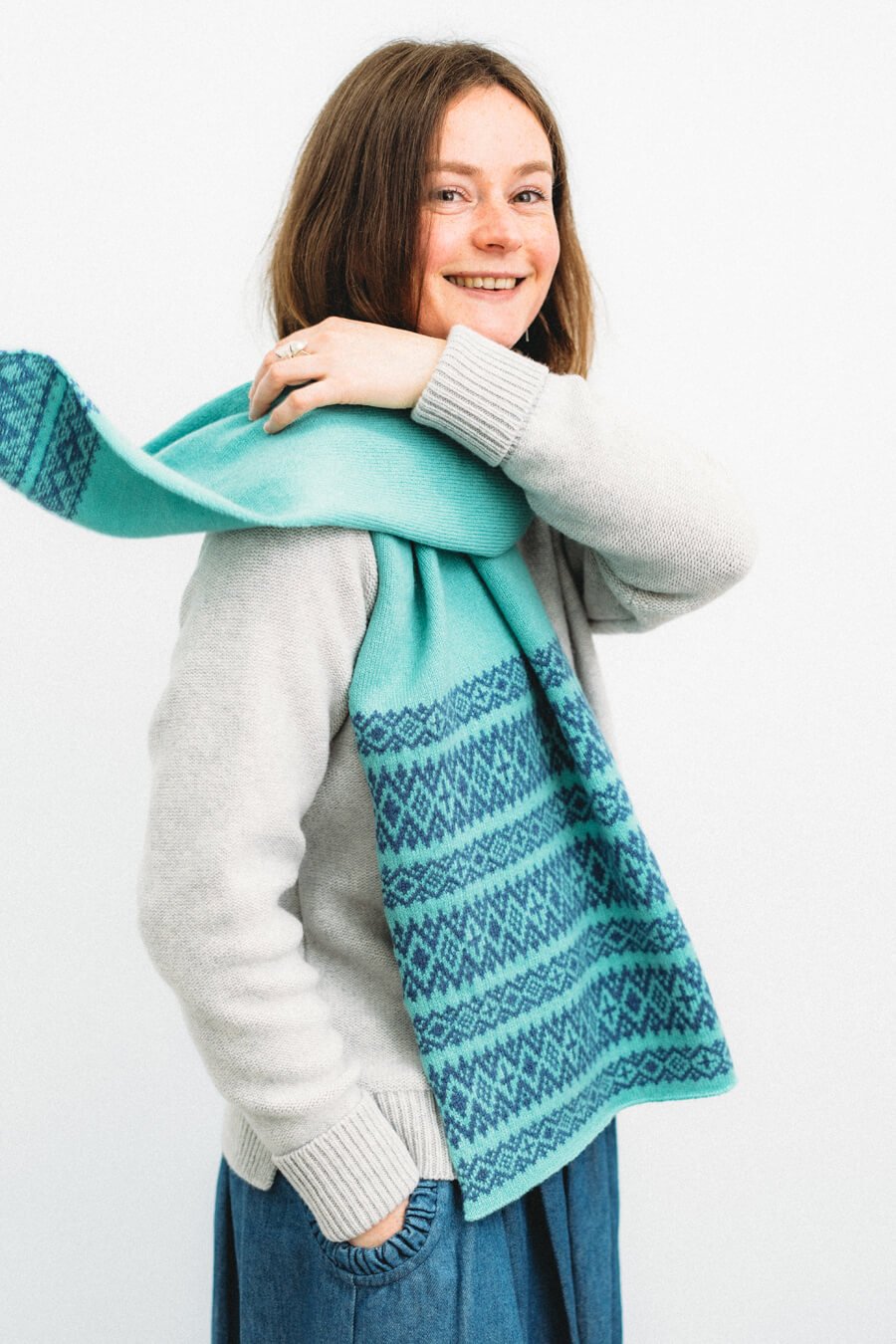 Aqua blue patterned lambswool scarf by Collingwood-Norris.jpg