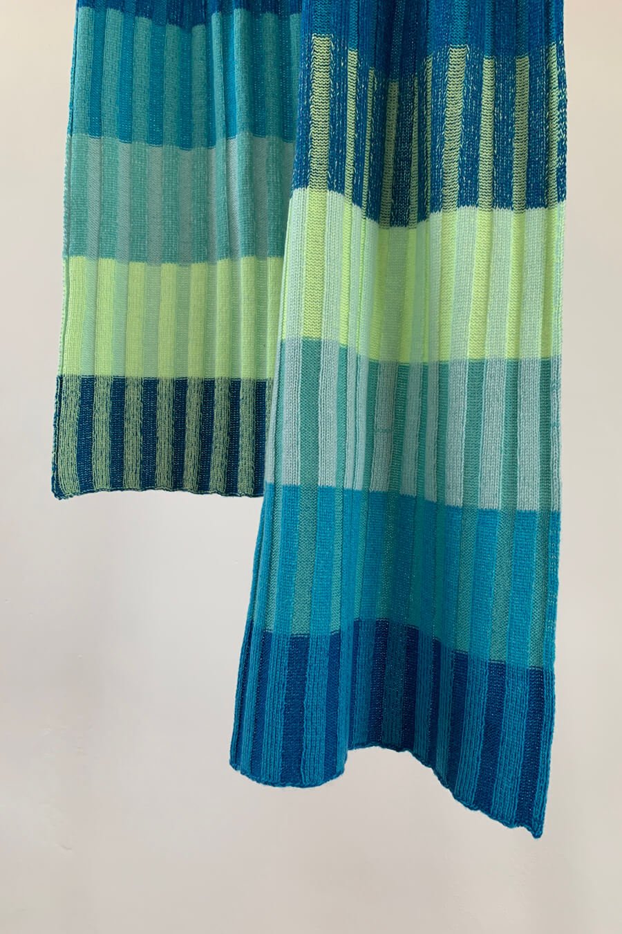Bright green and blue Scottish striped cashmere scarf by Collingwood-Norris