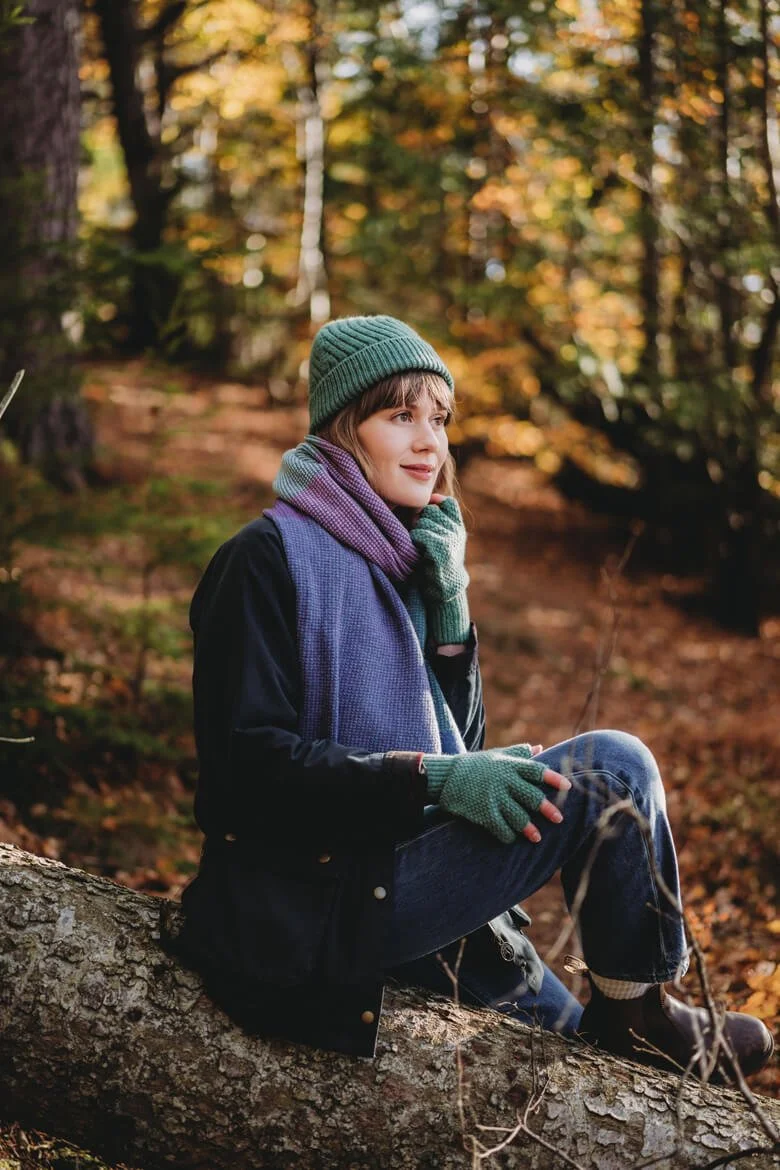 Green and purple lambswool scarf handmade by Collingwood-Norris.jpg