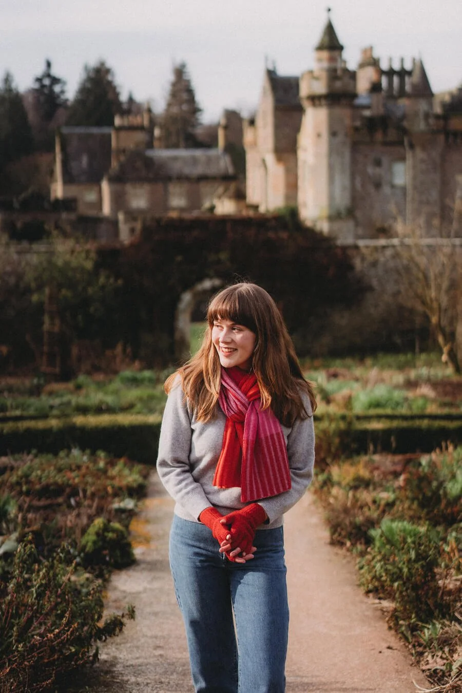Red and pink stripe merino wool scarf by Collingwood-Norris.jpg