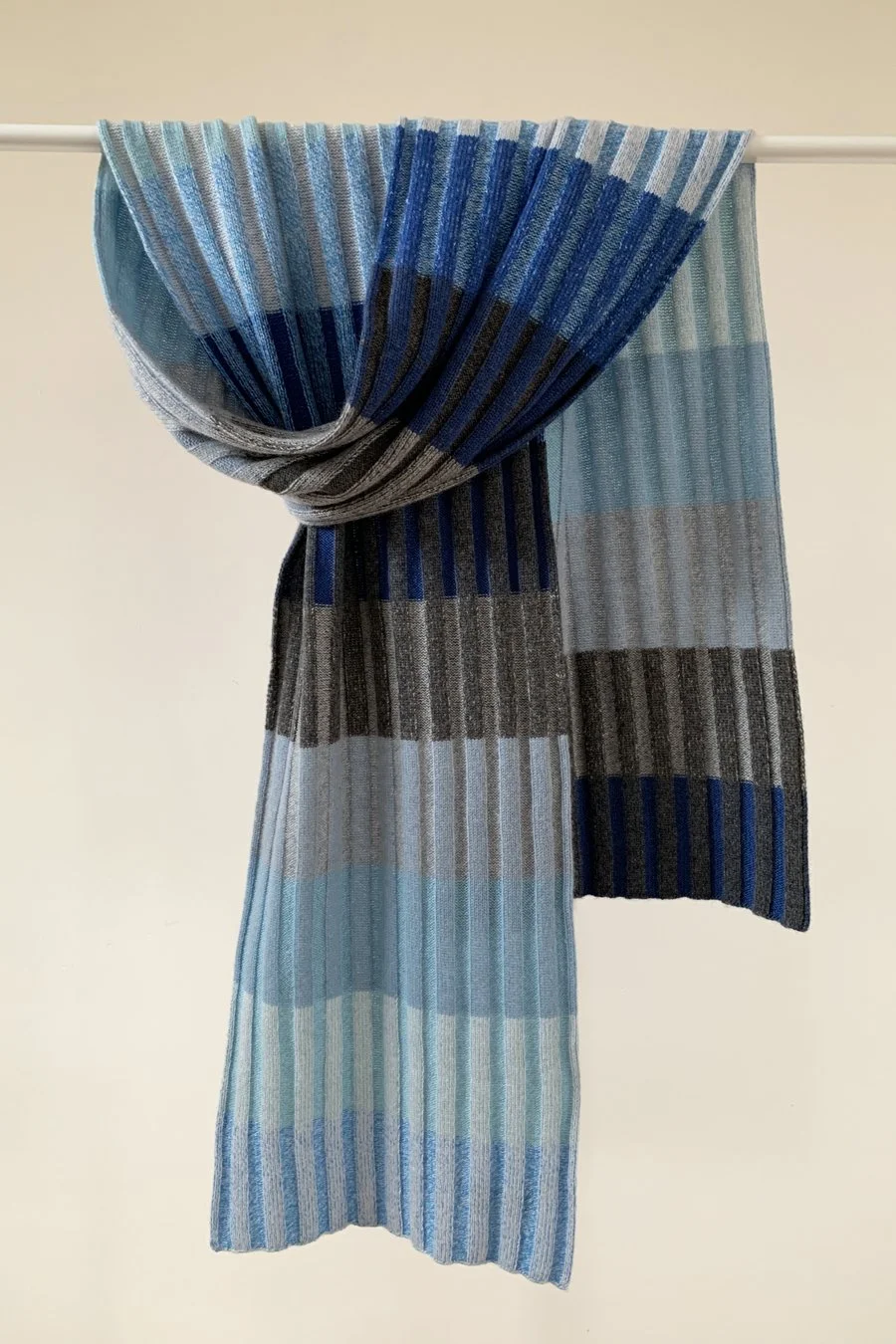 Striped cashmere scarf in blues and grey by Collingwood-Norris.jpg