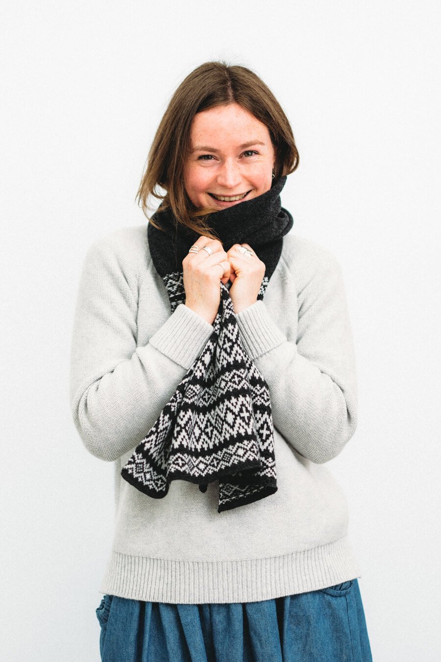 Charcoal patterned lambswool scarf made in Scotland by Collingwood-Norris.jpg