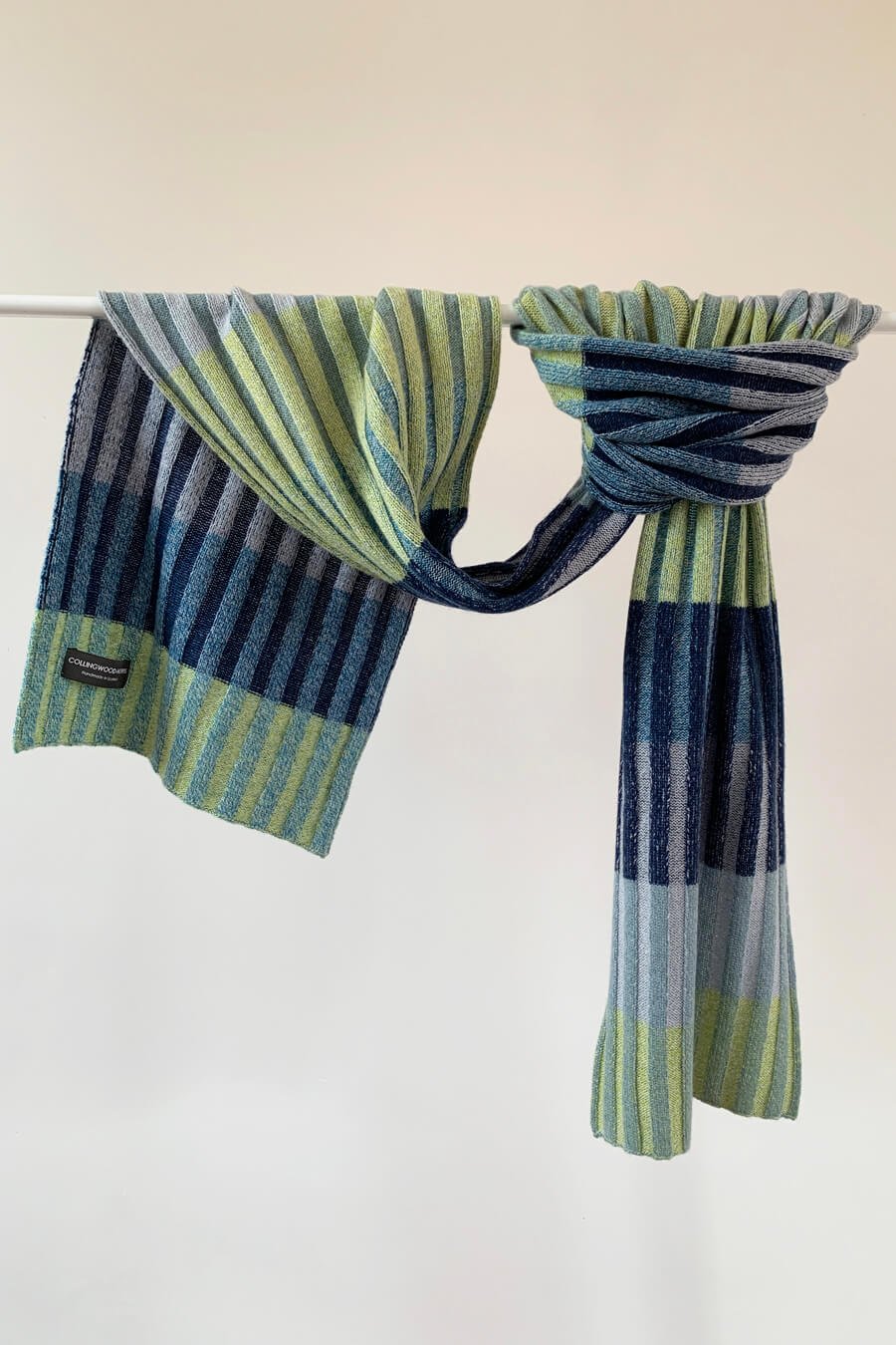 Soft blues and green striped Scottish cashmere scarf by Collingwood-Norris
