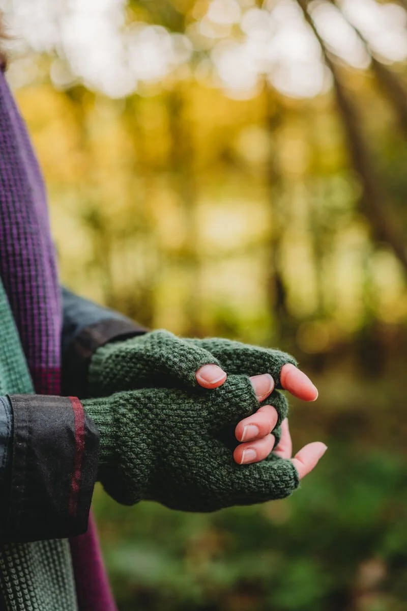 Dark green ladies lambswool fingerless gloves by Collingwood-Norris.jpg