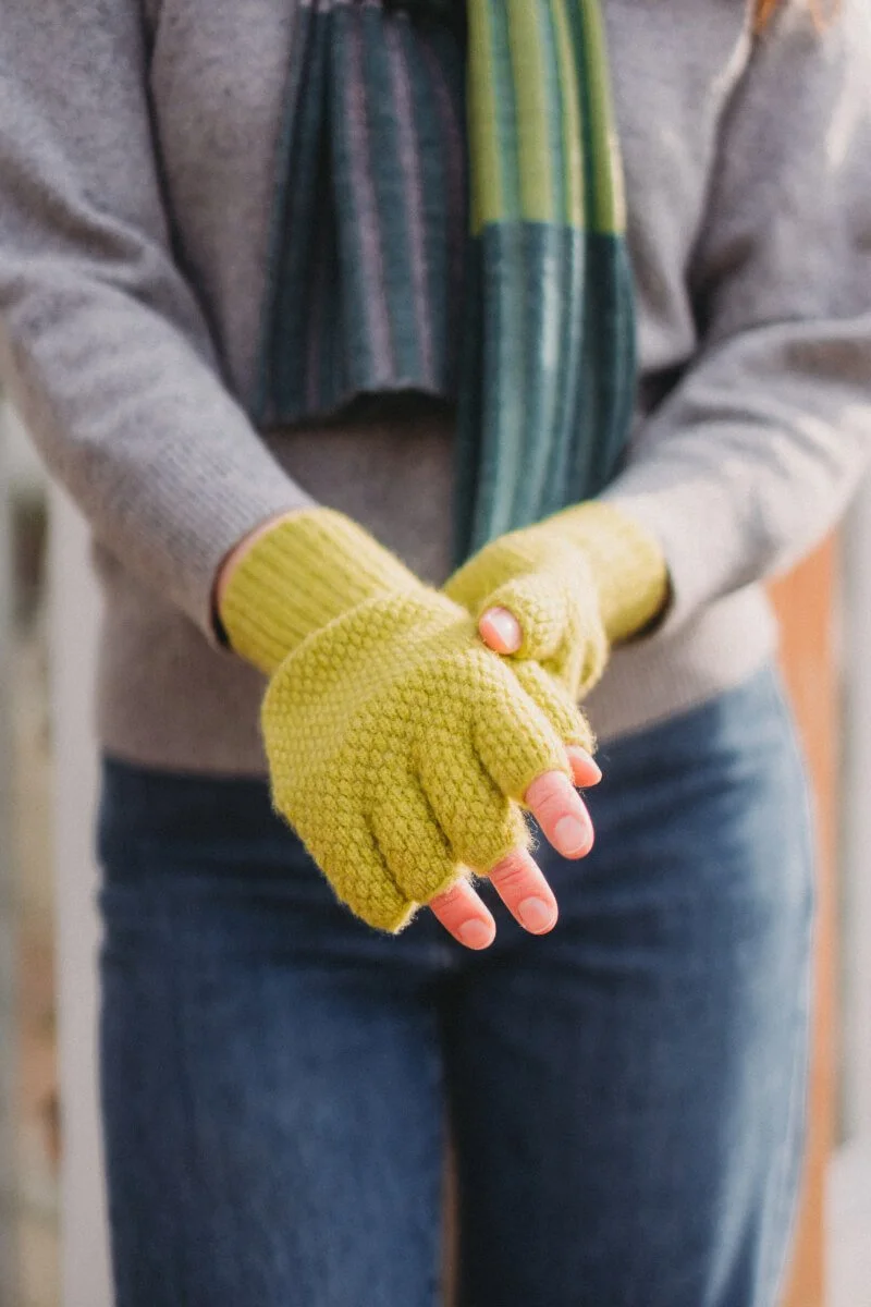 Larch yellow-green wool fingerless gloves by Collingwood-Norris.jpg