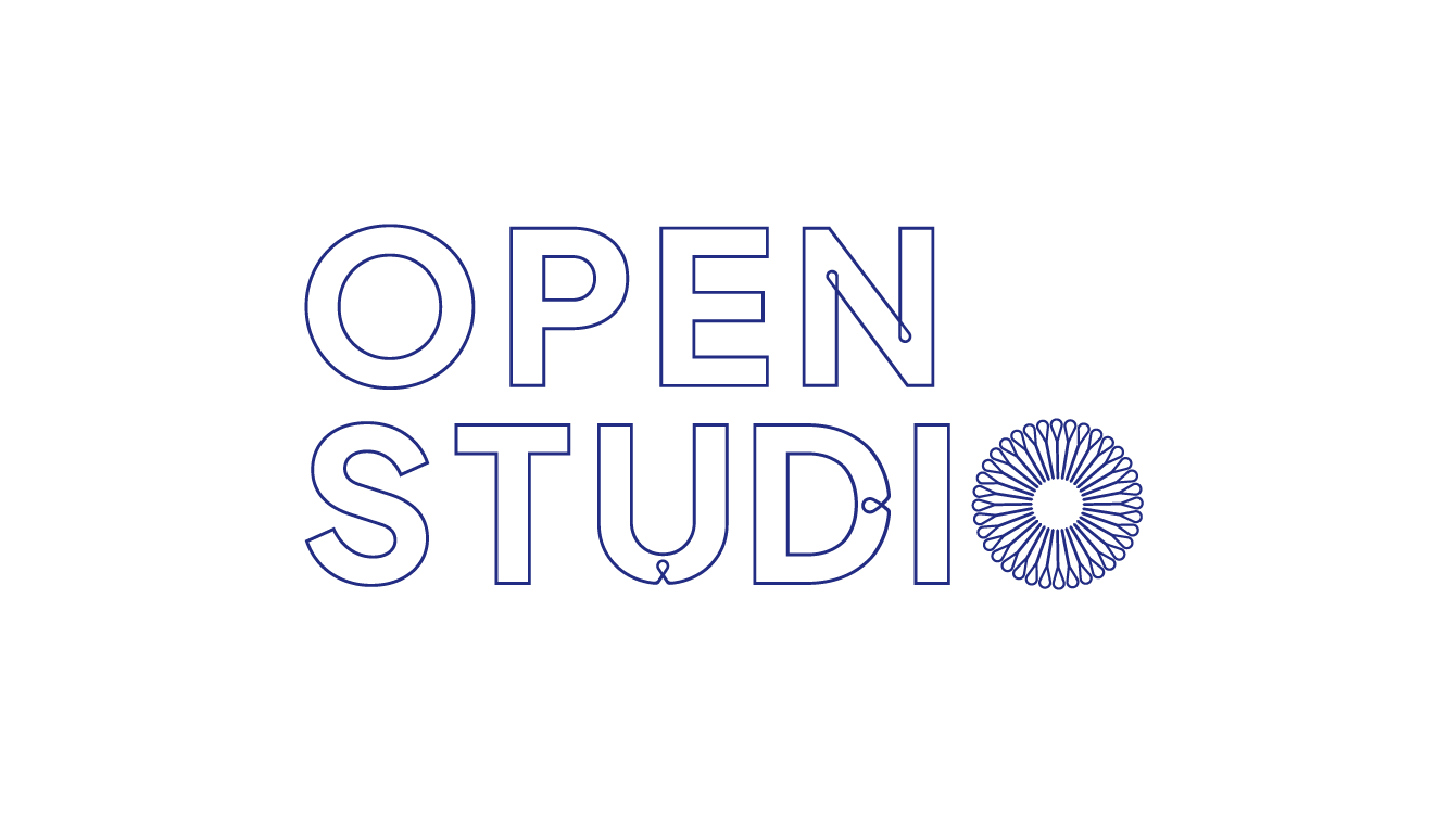 Outline text saying "open studio" in custom font for Collingwood-Norris