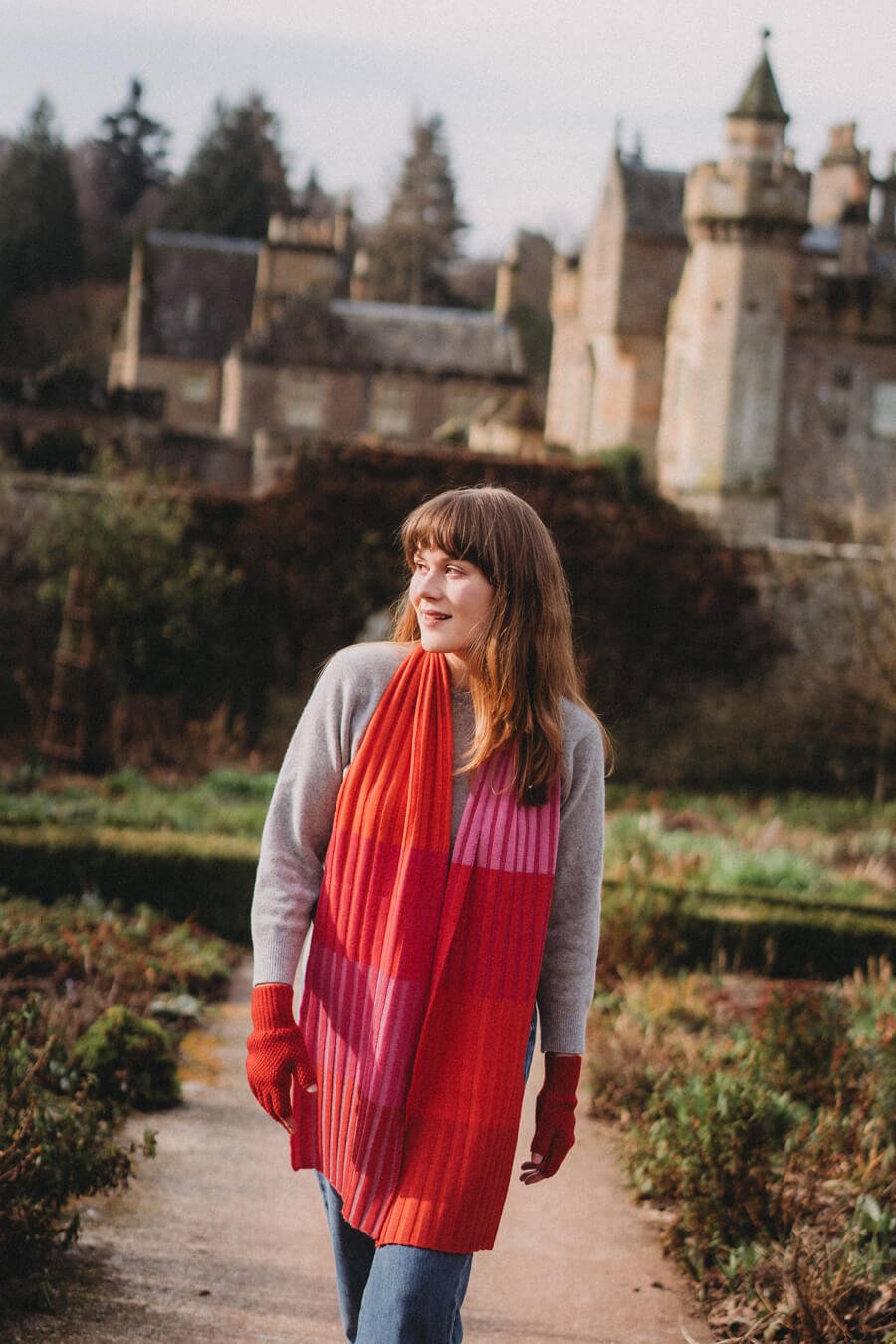 Red and pink stripe merino scarf handmade by Collingwood-Norris.jpg