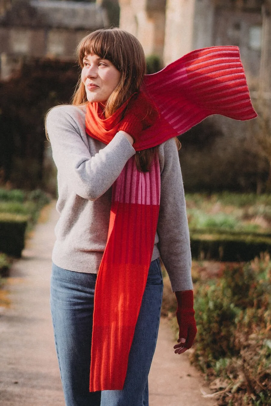 Red and pink stripe merino scarf made by Collingwood-Norris.jpg