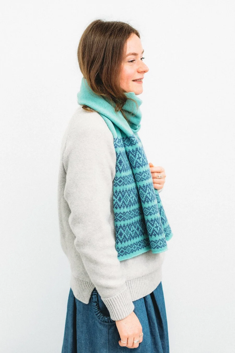Aqua blue fairisle patterned lambswool scarf by Collingwood-Norris.jpg