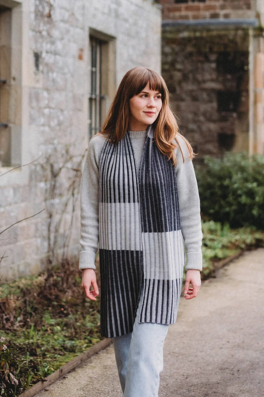 Grey striped merino scarf handmade by Collingwood-Norris.jpg