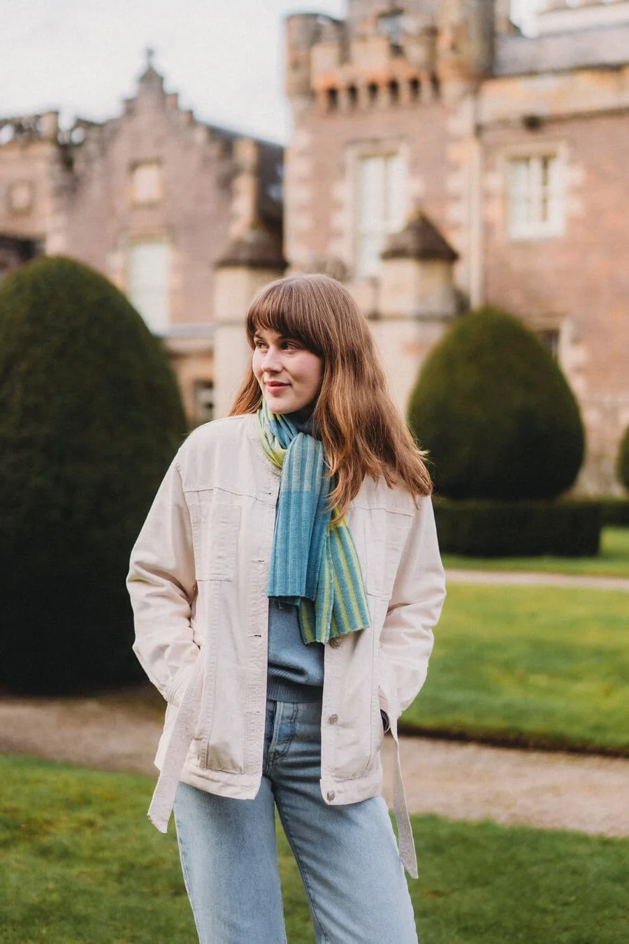Blue and green striped merino scarf handmade by Collingwood-Norris.jpg