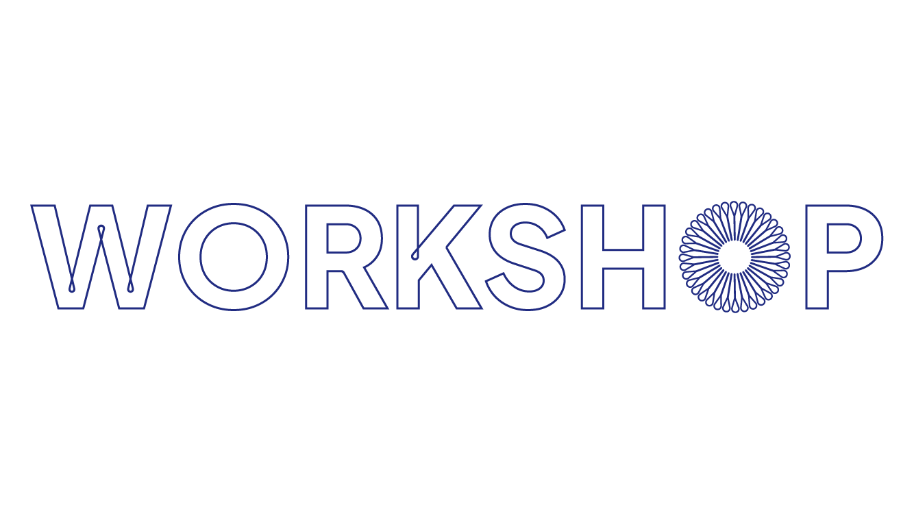 Outline text saying workshop in custom font for Collingwood-Norris