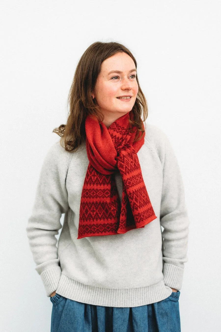 Red fairisle patterned lambswool scarf by Collingwood-Norris.jpg