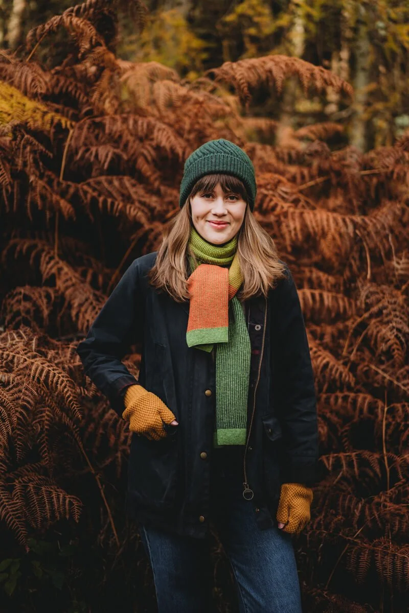 Rowan scarf with dark green hat and yelow goves by Collingwood-Norris.jpg