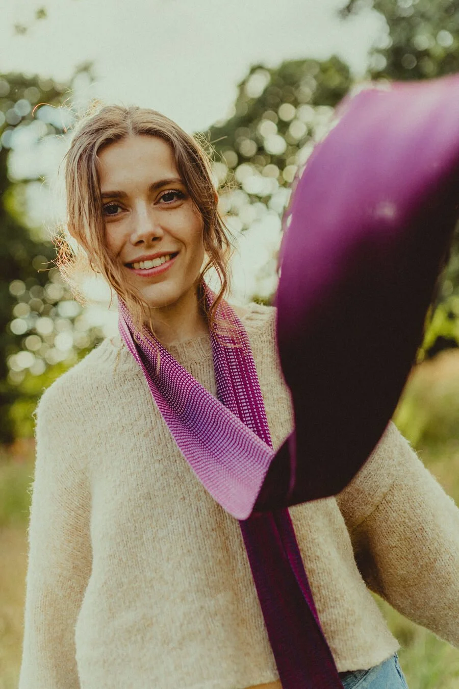 Purple skinny silk scarf, handmade in Scotland by Collingwood-Norris