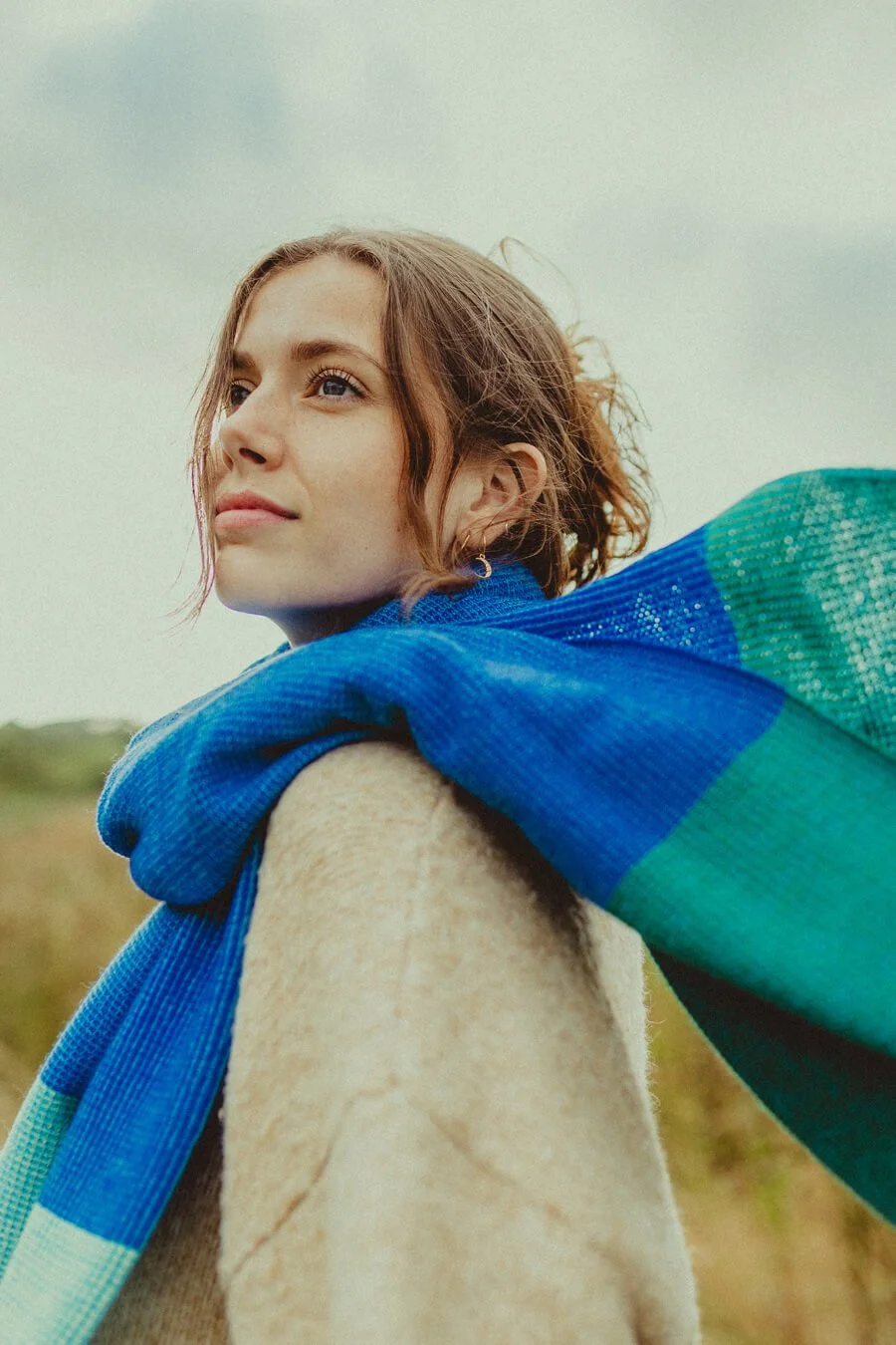 Scottish Lambswool Stole in Blues and Green by Collingwood-Norris