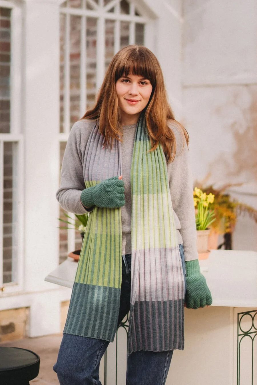 Green and purple stripe merino scarf handmade by Collingwood-Norris.jpg