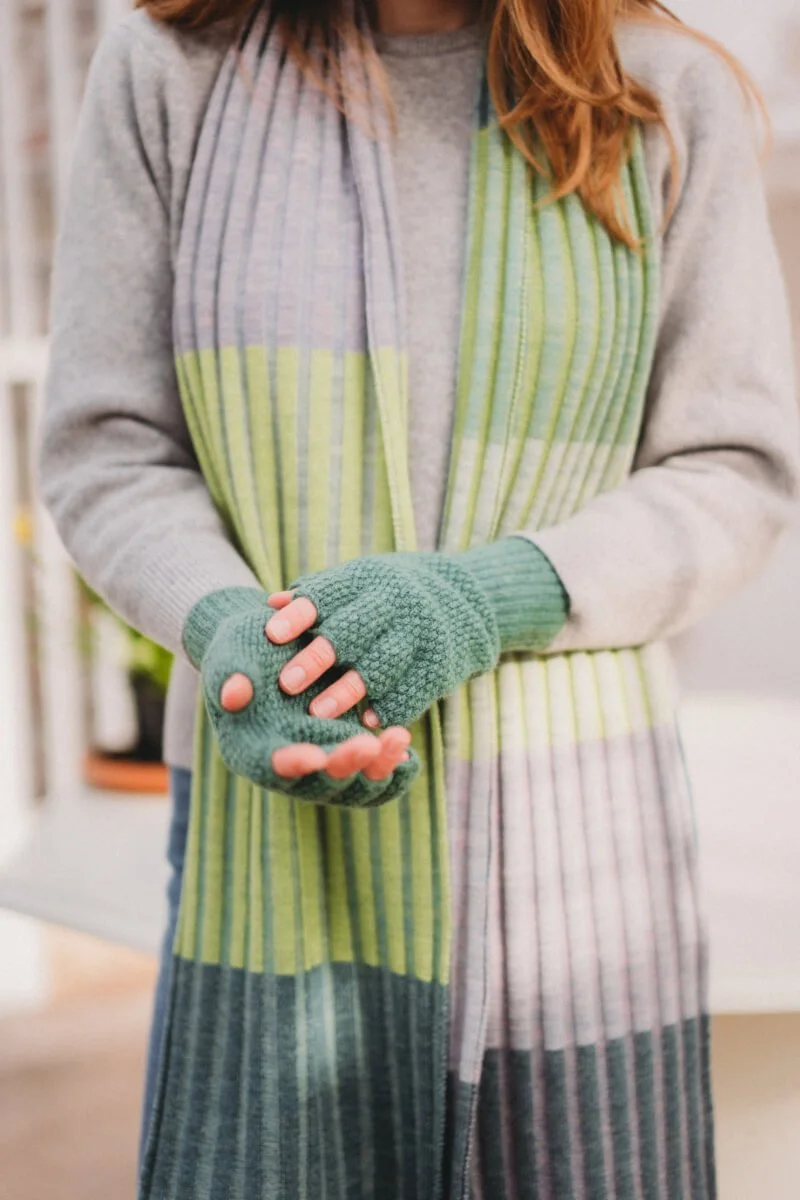 Soft green ladies wool fingerless gloves by Collingwood-Norris.jpg